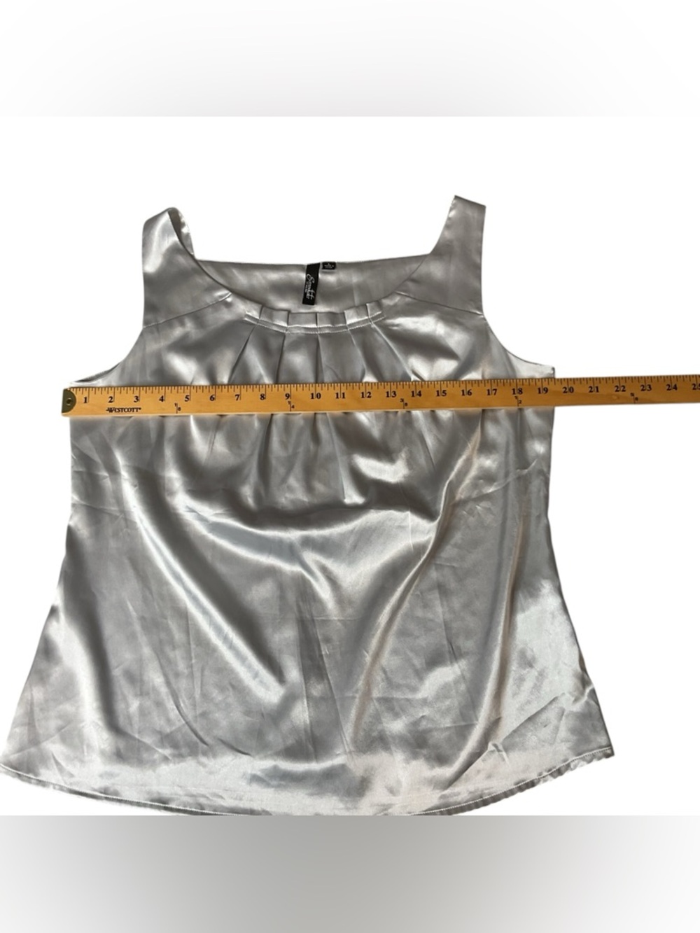 Essentials Sleeveless Satin Pleated Neck Shell Top - metallic Silver L - Picture 11 of 12